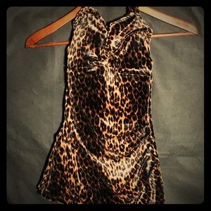 Velvety Retro Leopard Print Bathing Suit Swim Wear